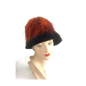1960s orange feather cliche hat by Lorie Size 21.5